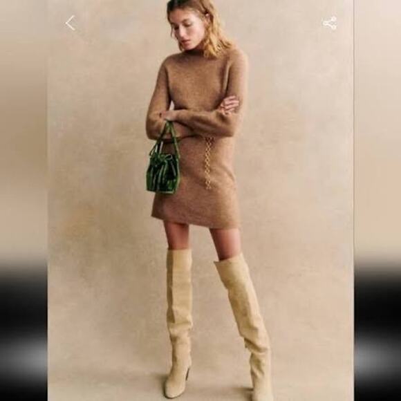Sézane Dresses & Skirts - Sézane Enola Dress Light Camel Mohair Wool Belted Mini Dress M NWT